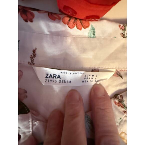 Zara Floral Button Down Tunic Top L Longline Shirt Dress Boho Cottagecore Chic - Picture 4 of 8